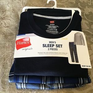 Hanes Men's Thermal Top and Blue Plaid Pants Set
